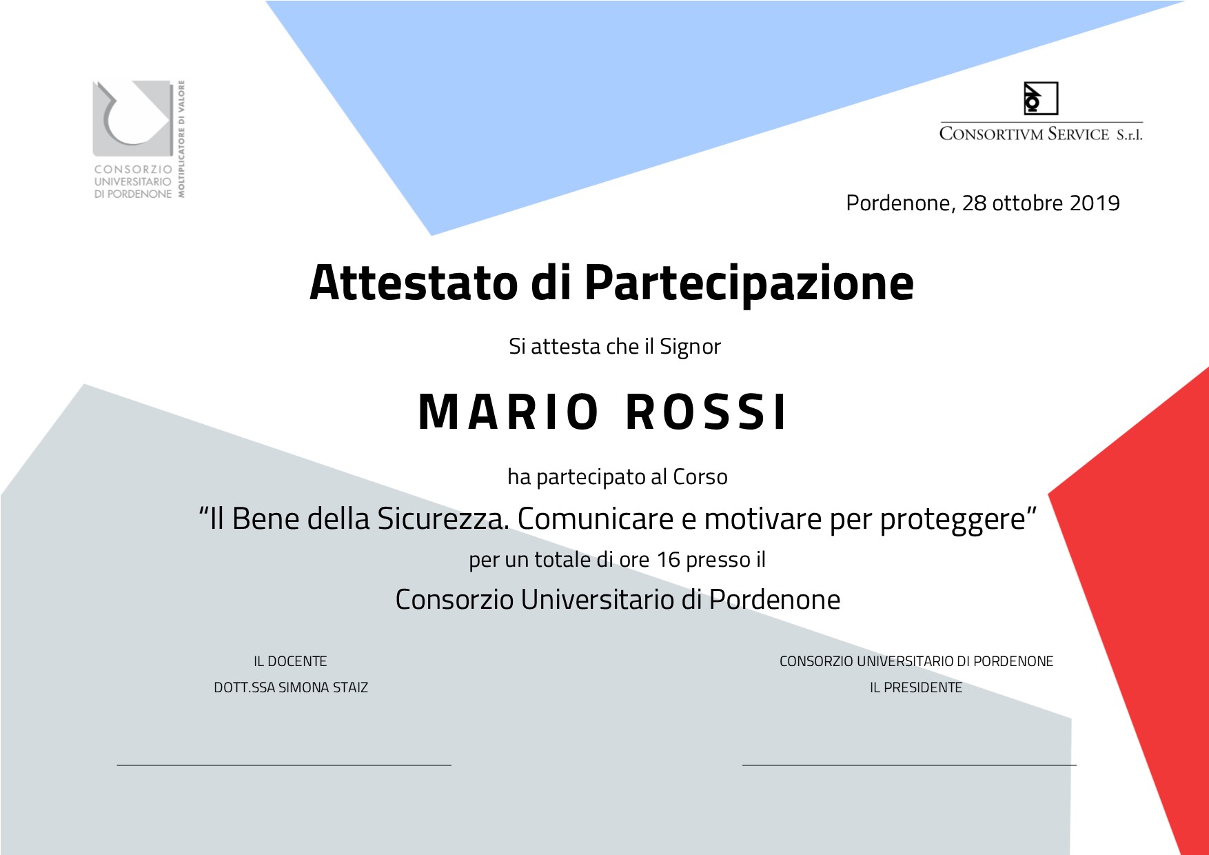 Attestato corso CRM Customer Relationship Management Consortium Service